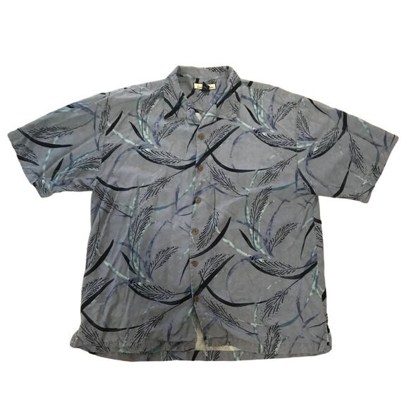 Tommy Bahama Men XL Short Sleeve Button-Down Shirt 100% Silk Gray Black Leaf - Picture 1 of 7